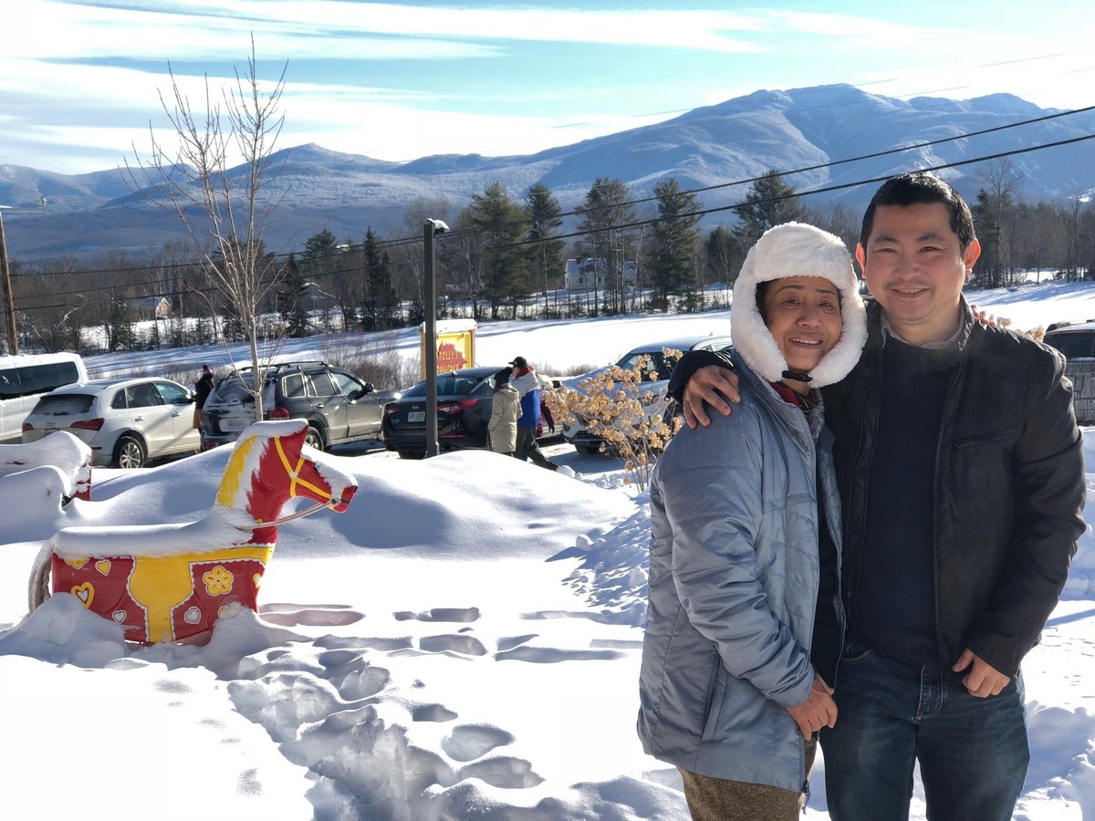 Family in a snowy winter wonderland