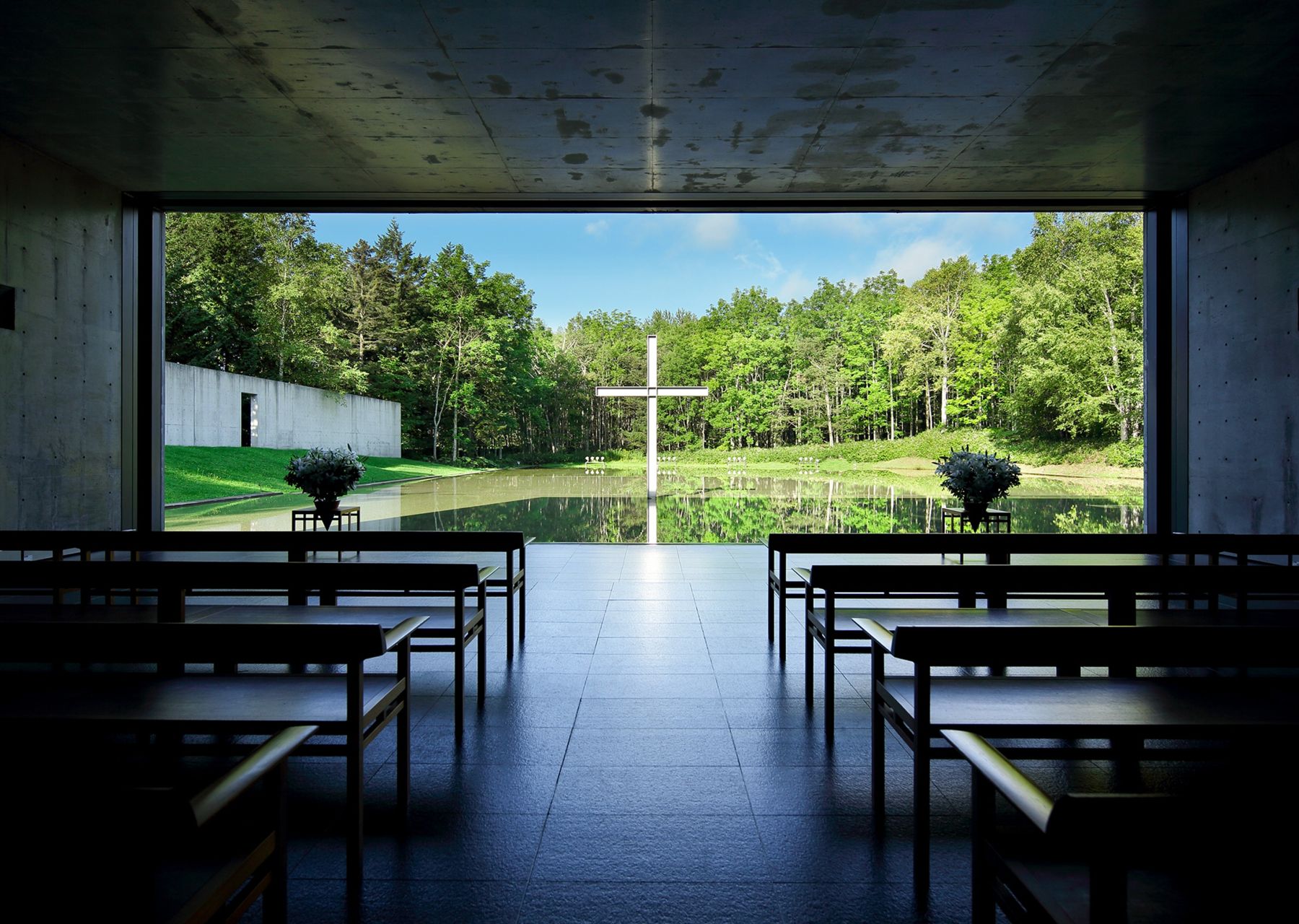 Church on the Water · concrete, glass and a framed landscape
